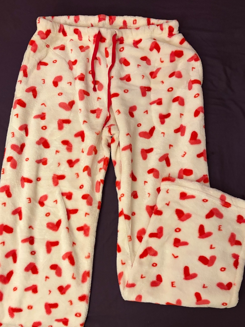 Fashion Nova I Heart You Plush PJ Pant Jogger Pants Red & Cream